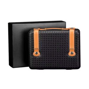 Black Pattern Cigar Briefcase Koper Cerutu with Hygrometer & Humidifier