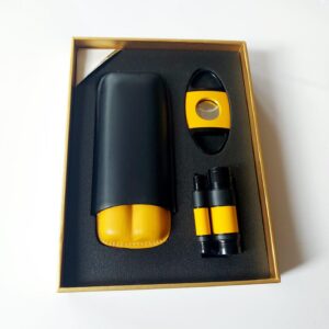 Yellow Black Gift Box Set (Cigar Case + Cutter + Torch Lighter)