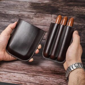 Brown Vegetable Tanned Leather Cigar Case 3CT