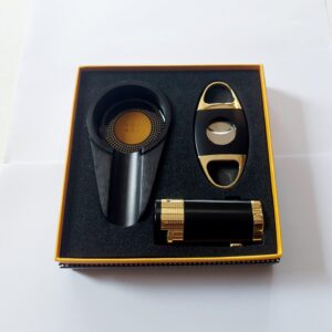 Gift Set Black Gold HB360/J01/044 (Ashtray + Torch Lighter + Cutter)