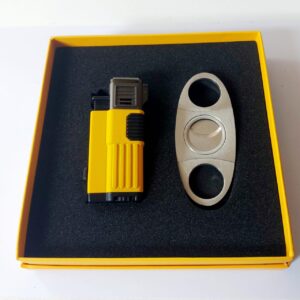 HB115/J152 Yellow Gift Set Torch Lighter dan Stainless Cutter Gift Box