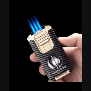 Cigarloong Carbon Triple Torch Lighter with Needle Puncher and Holder – Korek Api Cerutu Gift Box