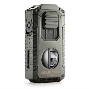 Cigarloong Gunmetal Triple Torch Lighter with Needle Puncher and Holder – Korek Api Cerutu Gift Box