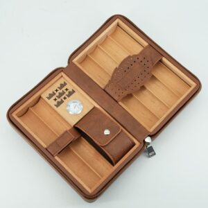 Hoja Brown Travel Leather Cigar Case Humidor (6 CT) Kotak Cerutu