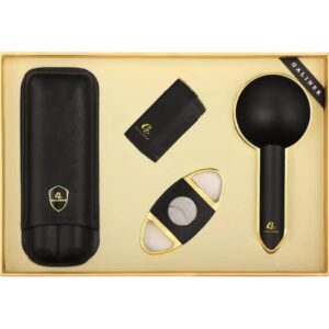 Galiner Black 4 in 1 Gift Set (Cigar Case + Cutter + Torch Lighter + Ashtray) Gift Box