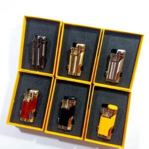 CHB Double Torch Lighter with Puncher Gift Box (Pilih Warna Black Gold/Silver/Yellow/Gold/Red/Gunmetal)
