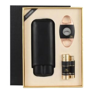 Black Gold Gift Box Set (Cigar Case + Cutter + Torch Lighter)