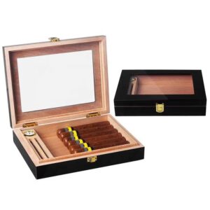 Black Display Mini Cigar Humidor (18 CT) Kotak Cerutu Kayu Kaca